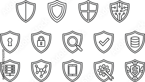 Cybersecurity and Data Protection Shield Icon Set