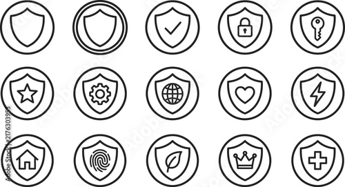 Security Shield Icon Set Line Art Data Protection Vector
