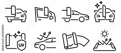 Obraz na plátně Car Wrapping and Vehicle Protection Line Icon Set