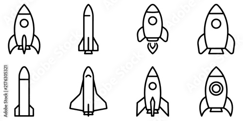 Fotografía Rocket and Spaceship Line Icon Set