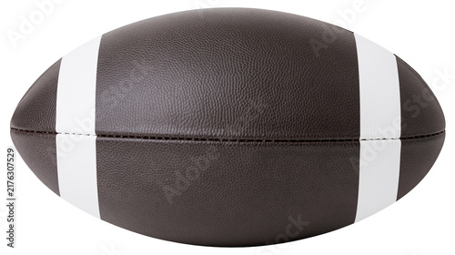 Brown leather American football with white stripes