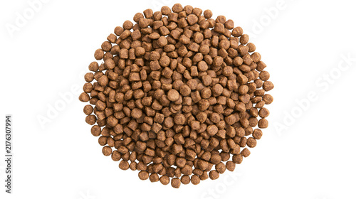 Картината върху платно Round pile of brown dry crunchy pet food kibble pellets
