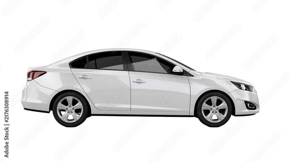 Fototapeta premium White modern sedan passenger car side view