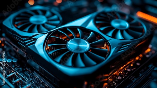 Closeup of GPU cooling fans.