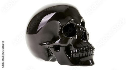 Cuadro en lienzo Polished glossy black ceramic human skull sculpture