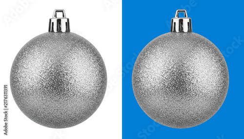 Sparkling silver glitter Christmas ornament isolated on transparent background