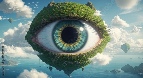 Surreal eye in the sky landscape.