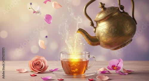 Tea being poured into a cup.
