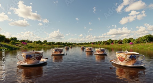 Tea Boats on a Serene Lake.
