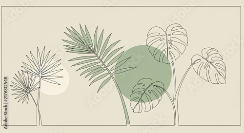 Tropical leaves and plants illustration.