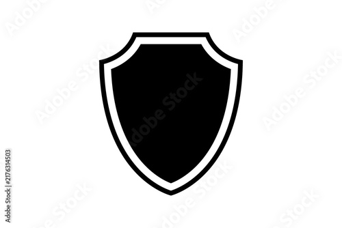 A black shield icon with a white outline on a plain background