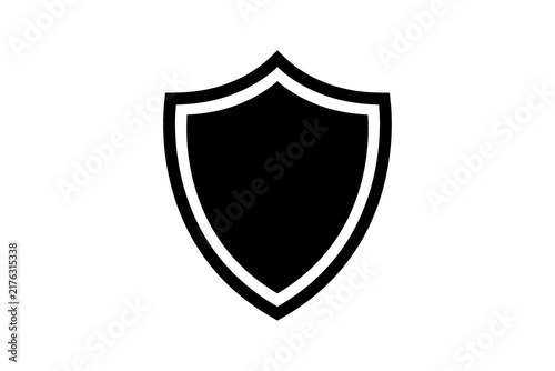 A black shield icon with a white outline on a plain background