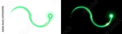 Green light trail swirl glows with sparkling particles ideal for PNG, Transparent and Black Background Versions in design projects