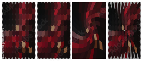 Dark burgundy background set featuring distorted scale matrix patterns and geometric oval mosaics