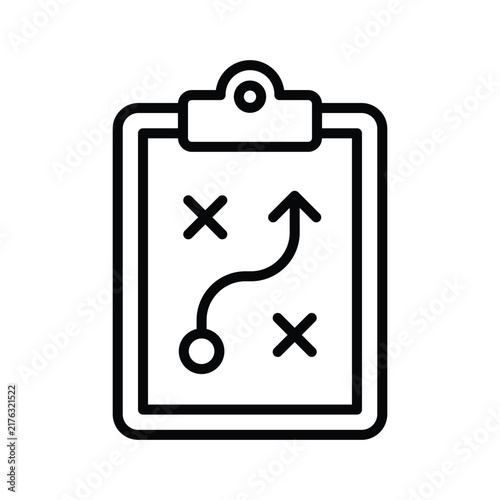 Tactical clipboard icon with sports strategy play diagram