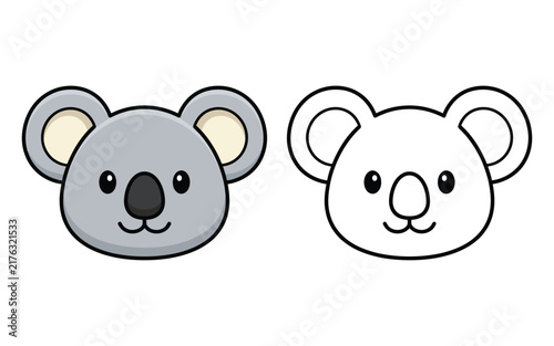 Wall Mural Cute cartoon koala head illustration with colored version and black and white co