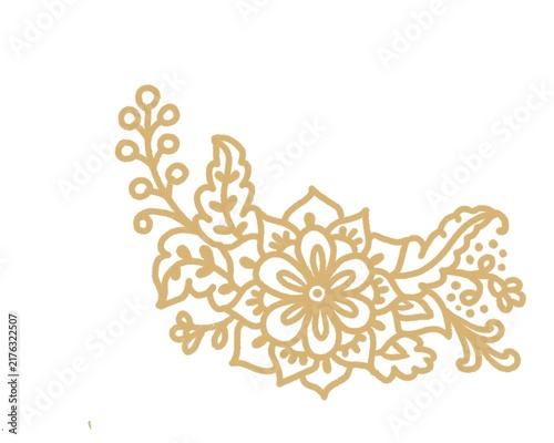 Stylized golden flowers, sketch on white background
