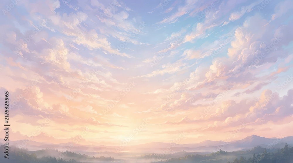 Obraz premium Abstract colorful sky background with pastel shades and a soft glowing horizon