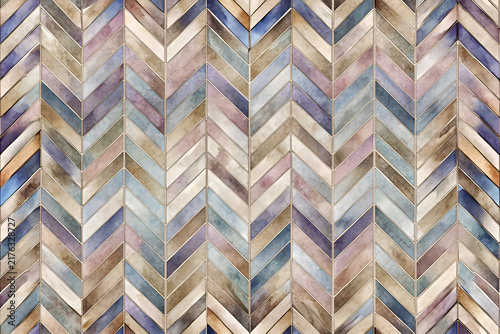 Abstract chevron pattern with muted tones in a neutral color palette. Repeating geometric design with a watercolor effect.