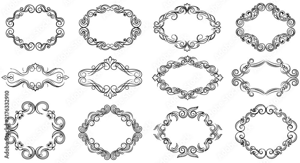 Fototapeta premium Floral ornament collection intricate vector frames on a white background