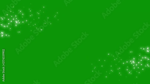Doodle cartoon twinkling stars with glitter burst effect, glittering star dust trail sparkling particles, creating a dreamy shimmer particle motion design on a transparent chroma green screen. 4k