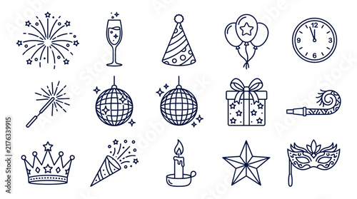 Set of festive icons for celebration and parties.