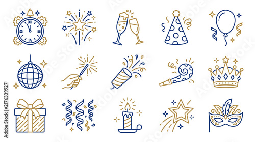 New Year's Eve and Party Celebration Icons Set