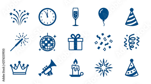 New Year's Eve and Party Celebration Icons Set