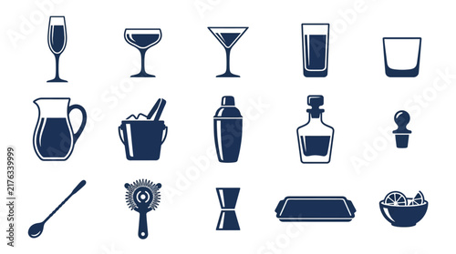 Barware and Cocktail Tools Icon Set