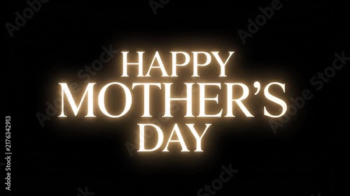 Golden Happy Mother's Day Text Glowing on Black Background Graphic. 4K Video