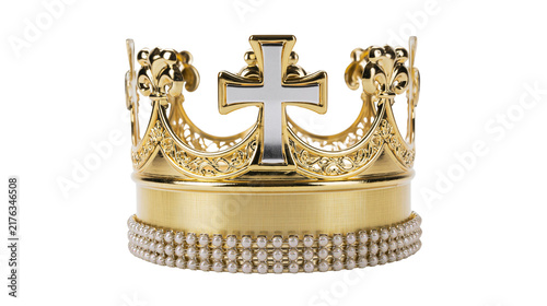 Cuadro en lienzo Ornate gold crown with silver cross and pearl trim detail