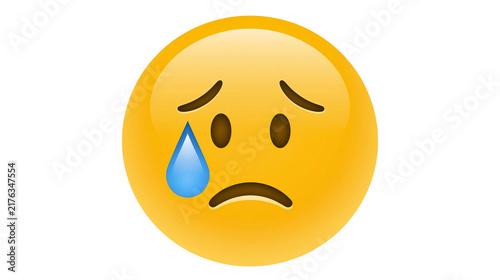 Konstfotografi Yellow sad crying emoji face with a single blue teardrop