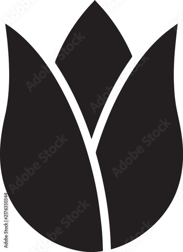 Minimalist tulip flower bud black silhouette isolated three petal simple stencil vector design.