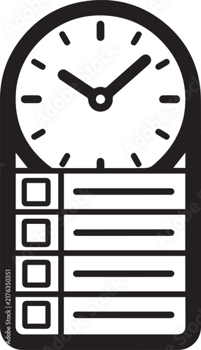 Wall clock with check list schedule task list black linear icon vector sign for time management.