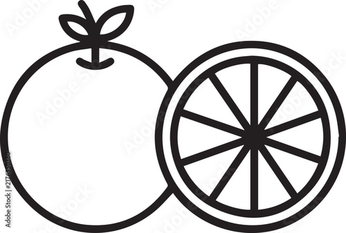 Orange fruit outline graphic with cross section isolated on white background for kitchen branding.