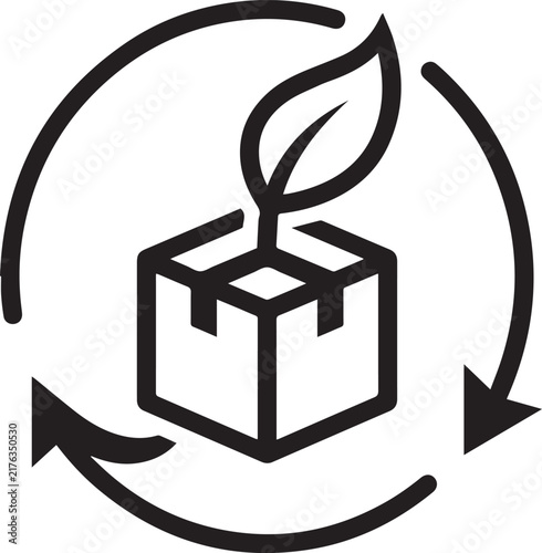 Eco friendly packaging icon with box and leaf element for sustainable shipping and delivery services.