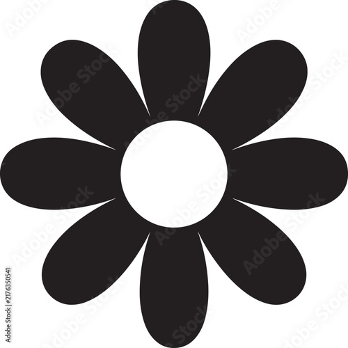 Simple flower bloom silhouette icon with eight petals for nature garden botanical spring branding.