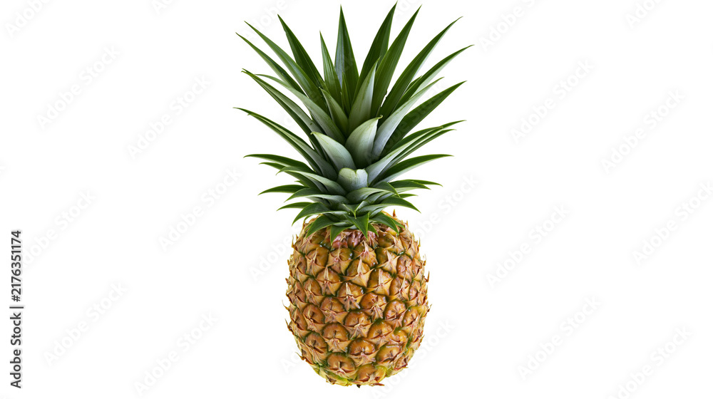 Fototapeta premium Fresh whole ripe pineapple with green spiky leaves