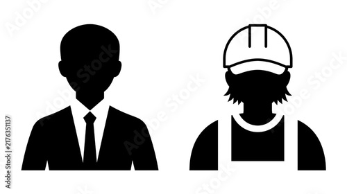 Canvastavla Black silhouette icons of a businessman in a suit and a construction worker