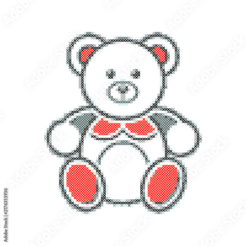 Cute teddy bear in cross stitch art design
