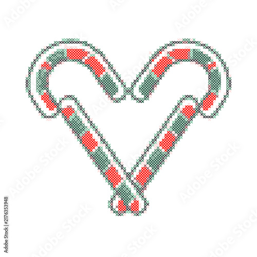 Heart shape made from candy canes in cross stitch art