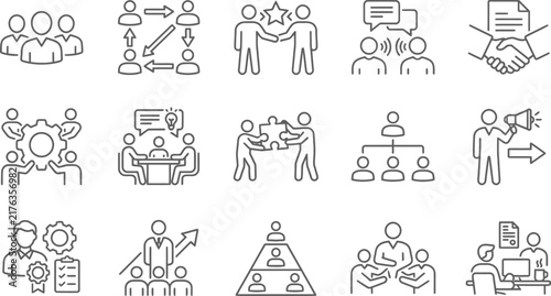 Set of 18 Business and Teamwork Concept Icons for Presentations and Websites