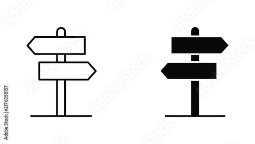 Photography Directional signpost with two arrows vector icons in outline and solid black sty