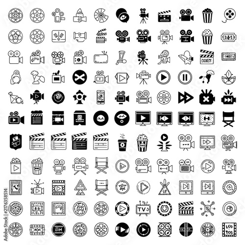 Large grid of black movie and production icons and symbols