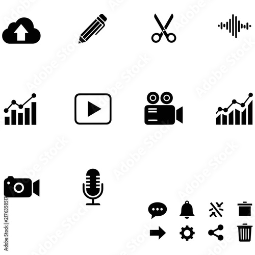 Mixed application and media user interface vector icons set