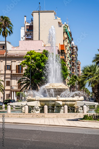 Rosa dei Venti monumental fountain, designed by architect Brunetti and inaugurated in 1953, with eight wind figures on the seafront of Taranto, Puglia, Italy