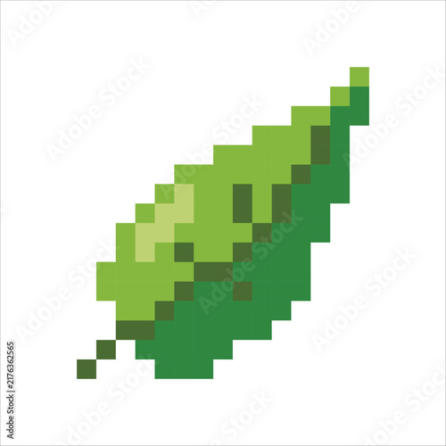 Plant leaf. Game elements. Environment for Retro 8 bit icons for old school platformer video game. Pixel art. Vector illustration isolated on white background