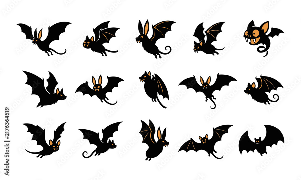 Obraz premium Collection of cute cartoon bat illustrations for halloween decorations and spooky holiday graphic design projects