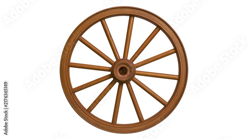 Konstfotografi Rustic brown wooden wagon wheel with twelve spokes and circular hub