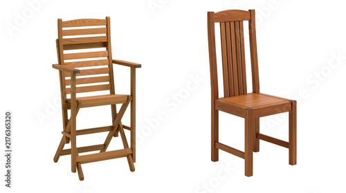 Fotografie Two wooden chairs with slatted backrests and armrests